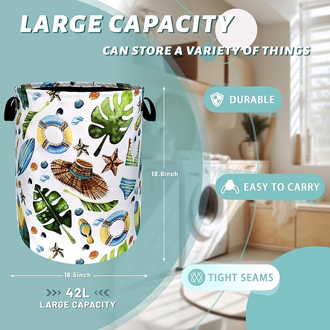 Funny Hawaii Laundry Hamper Surf Beach Elements Colorful Laundry Basket