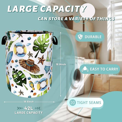 Funny Hawaii Laundry Hamper Surf Beach Elements Colorful Laundry Basket