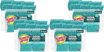 Scotch-Brite Odor Resist Heavy Duty Scrub Sponge,Dishwasher-Safe Kitchen sponges for Serious Scrubbing,Multipurpose Dish Sponge for Stuck-On Messes,6 Scrubbing Sponges,(Pack of 4)