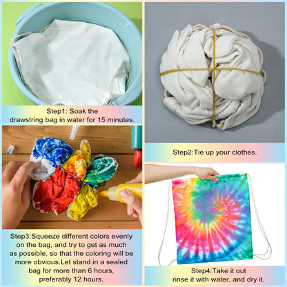 Saintrygo 6 Pieces 12/6 Pcs Tie Dye Cotton Drawstring Bags Sublimation Blank Backpack White Canvas Bags Kid DIY Items for Party Favors (White)