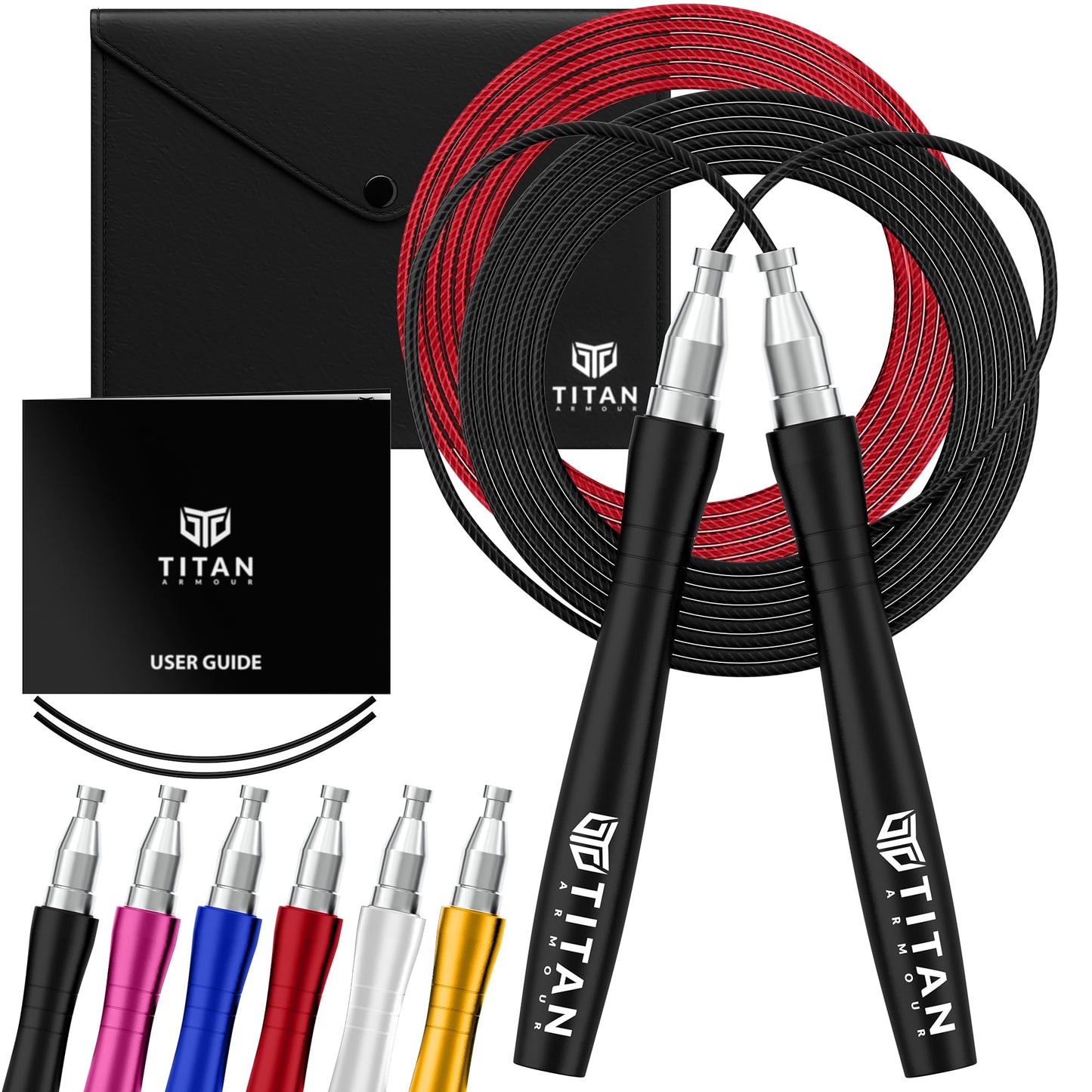 Titan Armour® Speed Rope - Professional Self-Locking & Adjustable, Adult Speed Jump Rope | 2 x Steel Ropes, Cable Protector & Travel Case | Jump Rope Crossfit, Boxing, Fitness MMA for Men & Women