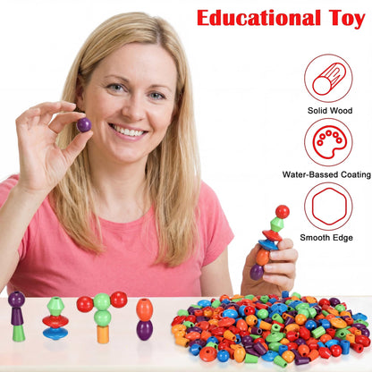 Shappy 324 Pcs Wooden Lacing Beads for Wooden String Beads Threading Toys Montessori Lacing Toys Fine Motor Skills Developmental Educational Plaything Sensory Occupational Therapy Activities Autism OT