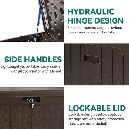 YITAHOME 90 Gallon Large Deck Box with Side Handles, Outdoor Double-Wall Storage for Patio Furniture Cushions, Garden Pool Accessories, Waterproof & Lockable