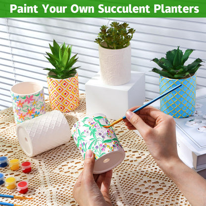 Zubebe 12 Pcs Paint Your Own Ceramic Pots Bulk Unfinished Succulent Pots Craft Kit with Drainage Hole Mini Paintable Plant Vase Ready to Paint Planter for Cactus DIY Craft (Classic)