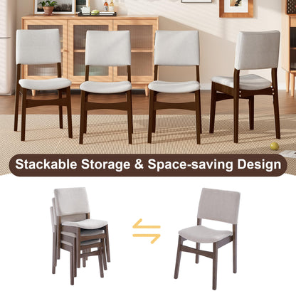 Upholstered Stackable Dining Chairs Set of 2 Linen Fabric Seat Backrest, Solid Wood Frame, Rustic Kitchen Chairs for Dining Room, Living Room, Dark Walnut BM21