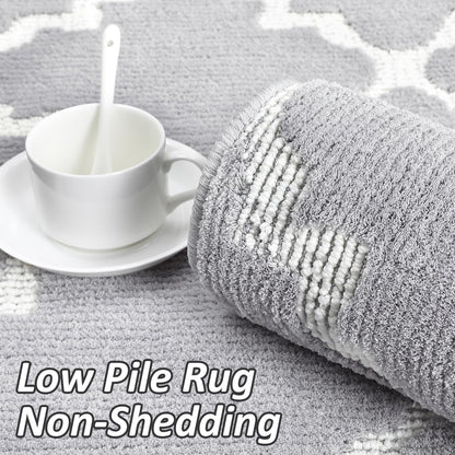 dainslef Living Room Rug 4x6 Shaggy Textured Rugs Indoor Soft Modern Trellis Throw Rugs Non-Shedding Non Slip Accent Rug Diamond Lattice Floor Carpet for Bedroom Nursery Kids Room Home Office Grey