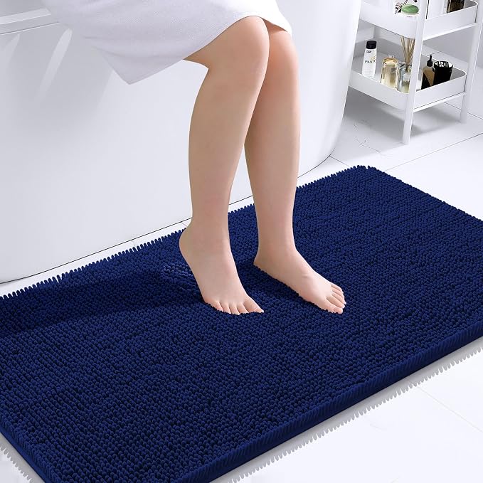 OLANLY Bathroom Runner Rugs 44x24, Extra Soft Absorbent Chenille Bath Rugs, Rubber Backing Quick Dry, Machine Washable Long Bath Mats for Bathroom Floor, Tub and Shower, Home Decor Accessories, Navy