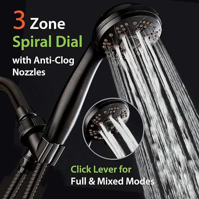 AquaDance For California High Pressure 6-Setting Oil Rubbed Bronze Face Handheld Shower with Hose for Ultimate Shower Experience! Officially Tested to Meet Strict US Quality & Performance Standards!