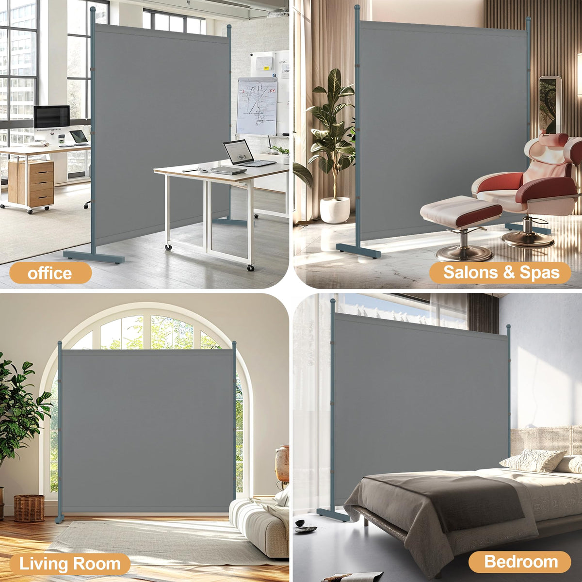 Yettsoy 6FT Extra Thick Single Panel Room Divider, Heavy Duty Privacy Partition Screen Wall Divider for Room Separation, Freestanding 71" W Room Divider Panel for Dorm Studio Office, Grey
