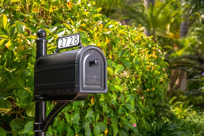 Architectural Mailboxes Roxbury Post Mount Mailbox, Black, Large | Galvanized steel build for outside with rust-resistant powder-coat finish and a magnetic door closure. USPS approved.