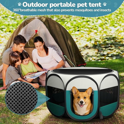 Foldable Pet Playpen for Cat Dog - Portable Cats Dogs Kennel Pop Up Dog Playpens, Medium Pets CrateTent Cage with Carrying Case for Outdoor Travel
