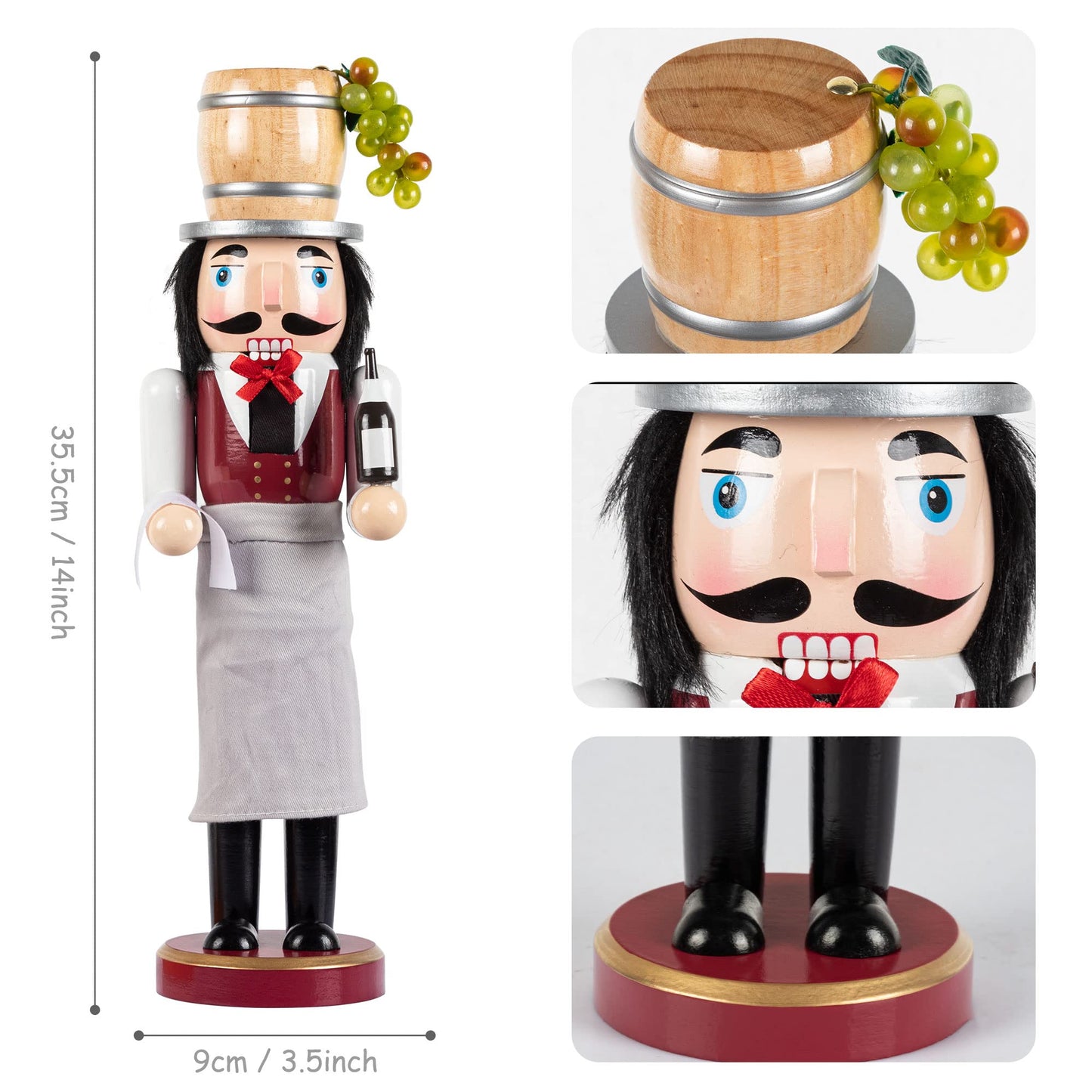 KI Store Wooden Nutcracker Figure Wine Maker Nutcrackers 14-inch Set of 2 Christmas Nutcracker Decorations for Kitchen Dinning Room Bar Table