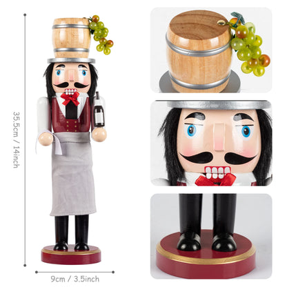 KI Store Wooden Nutcracker Figure Wine Maker Nutcrackers 14-inch Set of 2 Christmas Nutcracker Decorations for Kitchen Dinning Room Bar Table