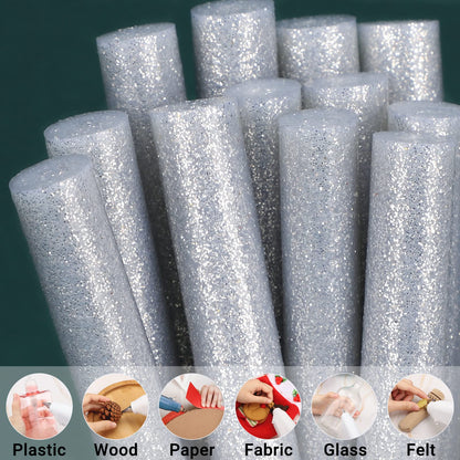 Glitter Silver Hot Glue Sticks, Manarty 48 PCS Full Size 0.43" Dia x 4" Long Hot Melt Glue Sticks, Adhesive EVA Glue Sticks Standard for Office Project Seal Stamp DIY Art Craft Decoration