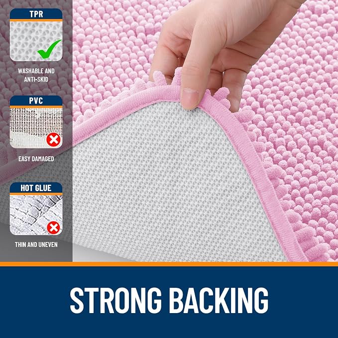 OLANLY Bathroom Rugs 30x18, Extra Soft Absorbent Chenille Bath Rugs, Rubber Backing Quick Dry, Machine Washable Bath Mats for Bathroom Floor, Tub and Shower, Home Decor Accessories, Pink