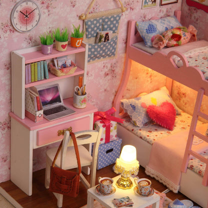 Ogrmar Wooden Dollhouse Miniatures DIY House Kit with Cover and Led Light-Blossom Age