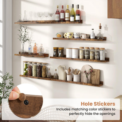 Fun Memories Picture Ledge Shelves Set of 2, 24 Inch Rustic Wall Mounted Floating Shelves with Lip for Home Storage and Décor in Bathroom, Kitchen, Nursery, Bedroom, Living Room, Brown