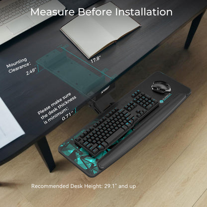 EUREKA ERGONOMIC Height Adjustable Mouse & Keyboard Tray Under Desk, 28x10'' Large Slide Out Swivel Tilt Computer Keyboard Drawer with Pad for Gaming Home Office, Dual Mount