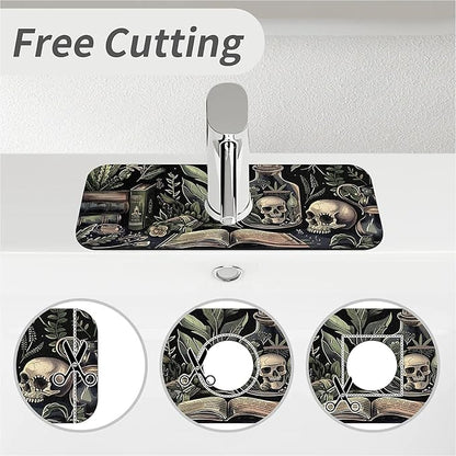 Kitchen Sink Splash Guard，Books and skulls Faucet Mat Sink Gadgets-Super