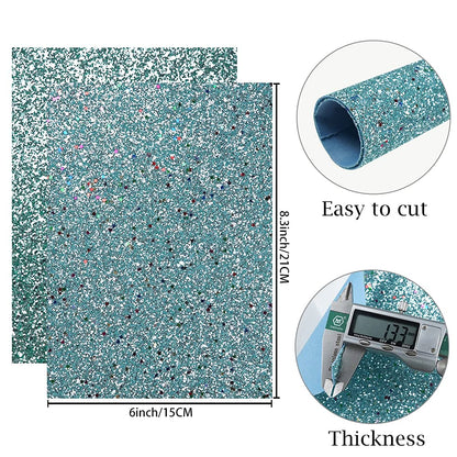 16 Pieces 8x6 Inch New Contrast Colors Blue Green Series Faux Leather Fabric Sheets Include Litchi Fine Chunky Glitter Panda Mermaid Scale Snake Texture Patent for Leather Earring Bows Making