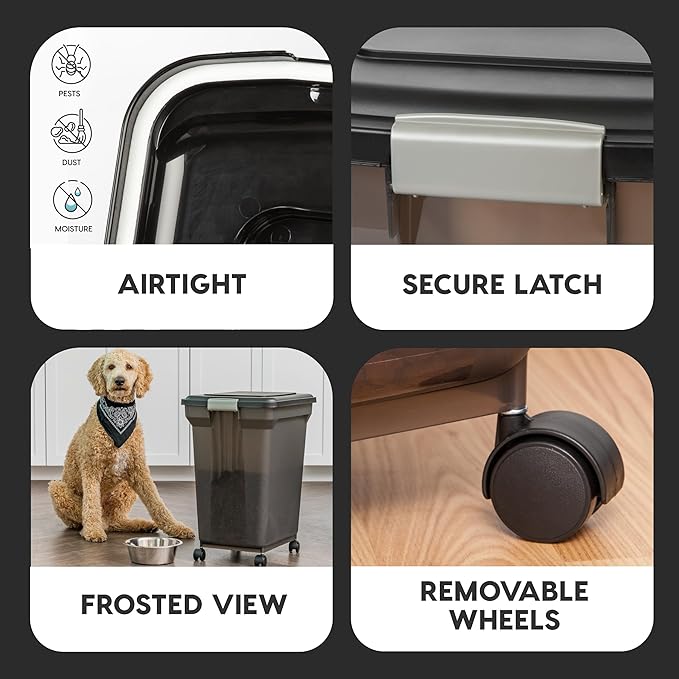 IRIS USA Dog Food Storage Container 58 lbs, Attachable Wheels,