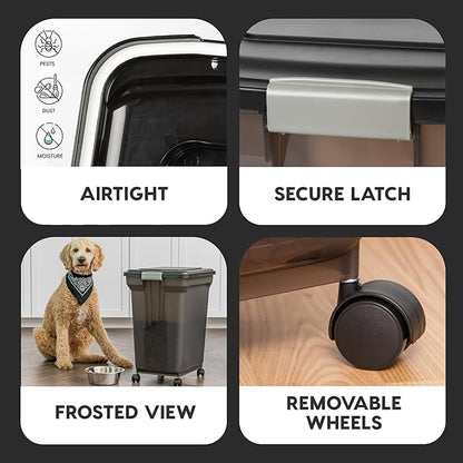 IRIS USA Dog Food Storage Container 58 lbs, Attachable Wheels,