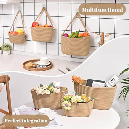 Hanging Storage Baskets, Over the Door Basket, Cotton Wall Baskets Storage