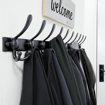 Dseap Coat Rack Wall Mount, Heavy Duty 12-Gauge Base vs Flimsy 1mm, Double-Thick Solid Anti-Snap Hooks, 16” Stud-Mount, Stainless Steel Hanger for Clothes Hat Entryway Closet Mudroom, Black