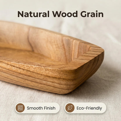 Handcrafted Boat-Shaped Solid Wood Serving Tray (11.6 x 4.5 x 2.2 inches) – Decorative Wooden Appetizer Platter for Home Parties, Game Nights, Snacks, and Desserts – Natural Wooden Boat