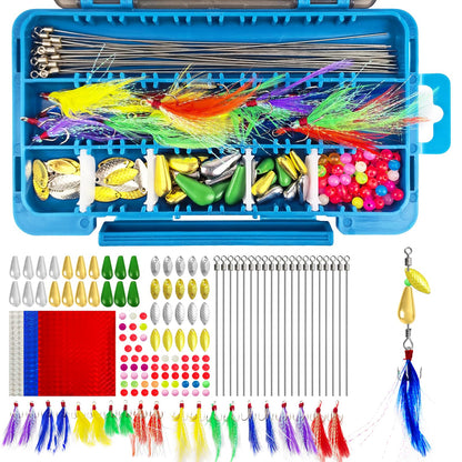L PATTERN 140Pcs Spinner Making Kit - DIY Fishing Spinnerbait Kit with Spinner Blades, Spoons, Feather Treble Hooks, Spinner Shaft, Fishing Beads & Tackle Box for Bass Trout Perch Salmon