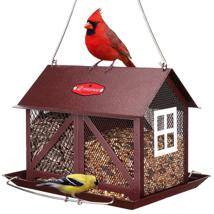Kingsyard Metal Bird Feeder for Outdoors Hanging, 2-in-1 Wild Bird Feeder with Seed Tray & Built-in Perch, 5 lb Large Capacity for Cardinal Chickadee Finch, Bronze