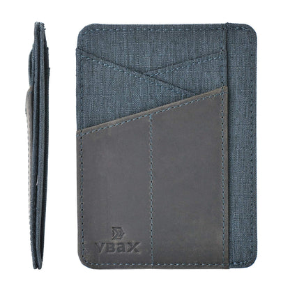 VBAX RFID Slim Wallet for Men Women, 8 Card Slot Leather Minimalist Front Pocket Credit Card Holders, Grey Canvas
