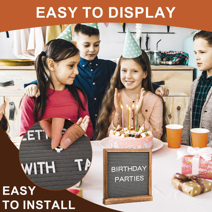 10" x 10" Double Sided Chalkboard Sign with Stand, Small Chalk Board Blackboard Wood Frame Felt Letter Board with 12 Chalk Markers and 340 Letters (Brown)