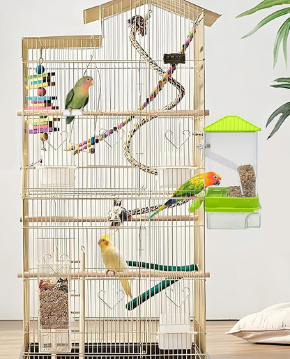 Hamiledyi 2 Pcs Automatic Bird Feeder No Mess Bird Cage Feeder Seed Food Container with Perch Transparent Parrot Cage Accessories for Parakeets, Budgies, Cockatoos, Finches, Lovebirds (Green)