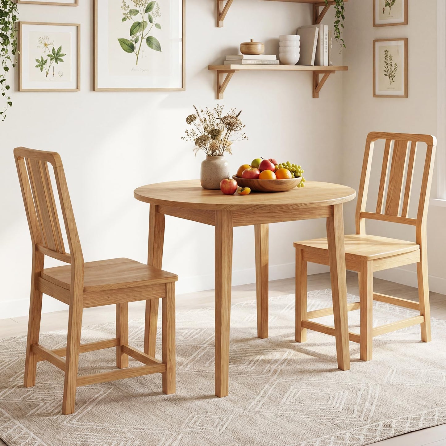 Giantex Wood Dining Chairs Set of 2, Rubber Wood Kitchen Chairs with Hollowed Backrest, Natural Dining Room Chair, Wooden Side Chairs for Living Room Restaurant