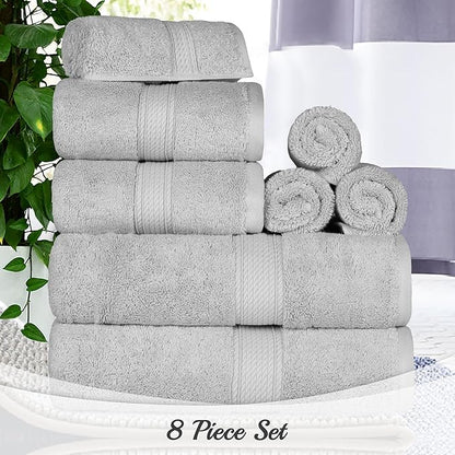 SUPERIOR Egyptian Cotton Pile 8 Piece Towel Set, Includes 2 Bath, 2 Hand
