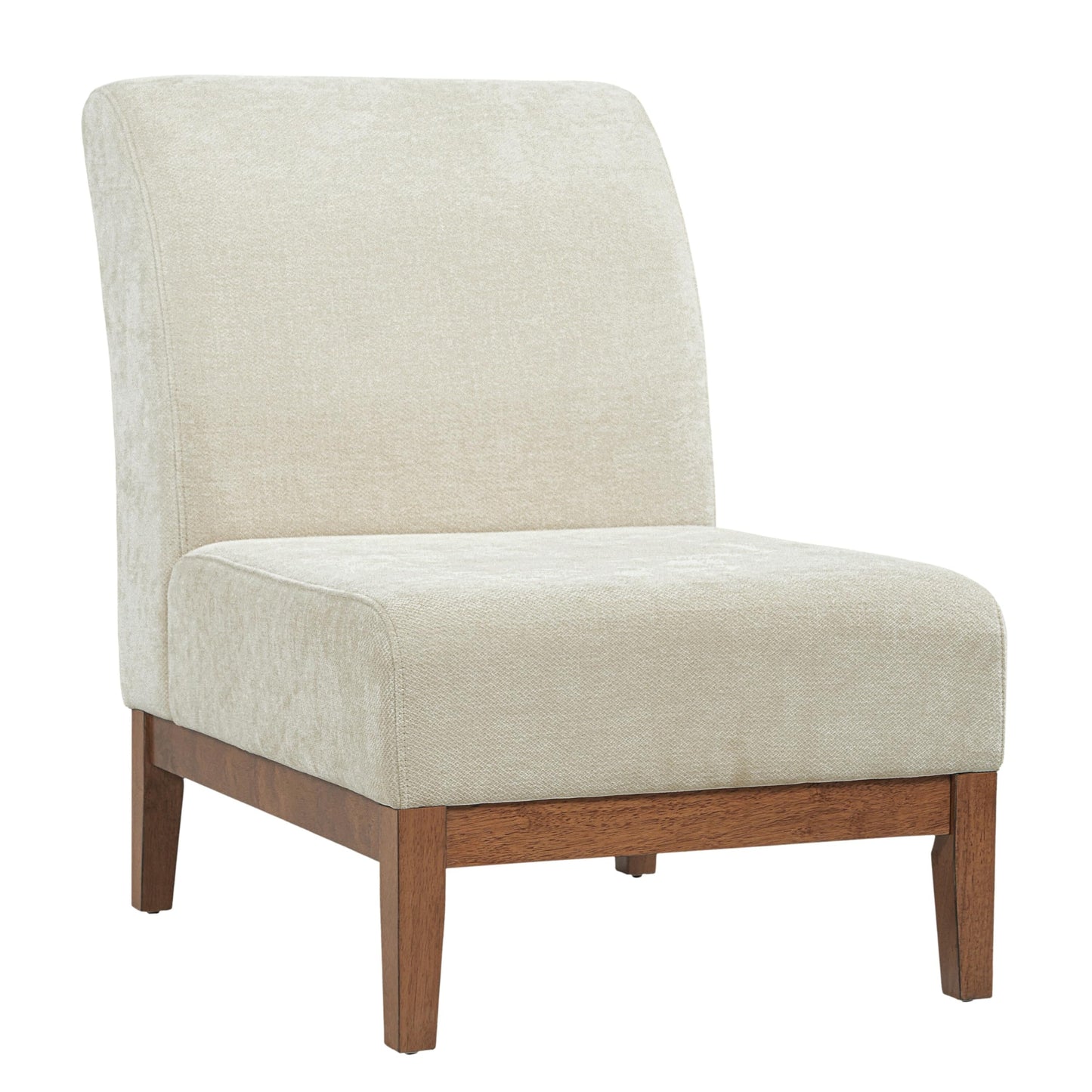 Christopher Knight Home Lynnex Modern Accent Chair for Living Room, Fabric Upholstered Single Lounge Sofa Chair with Wooden Frame, Comfy Reading Chair for Bedroom, Lounge Armless Chair, Beige+Walnut
