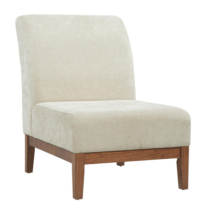 Christopher Knight Home Lynnex Modern Accent Chair for Living Room, Fabric Upholstered Single Lounge Sofa Chair with Wooden Frame, Comfy Reading Chair for Bedroom, Lounge Armless Chair, Beige+Walnut