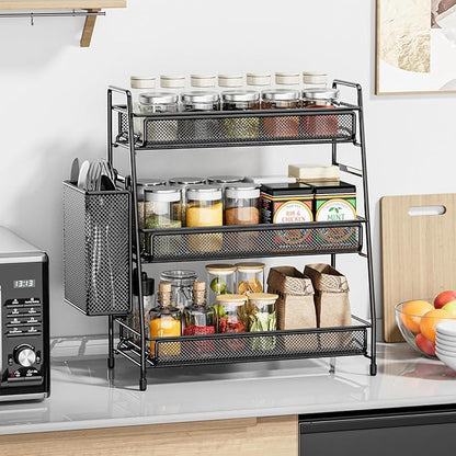 EKNITEY Bathroom Countertop Organizer Shelf - 3 Tier Counter Spice Rack Metal Makeup Rack Small Coffee Station Organizer for Sink/Bedroom/Living room/Kitchen/Office