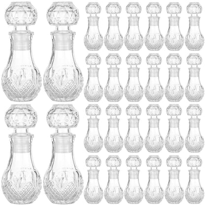 Chuangdi 24 Pcs Mini Glass Wine Bottles 1.7oz Glass Tequila Bottles with Stopper Decorative Tequila Bottle for Whiskey Vanilla Extract Champagne Wedding Baby Shower Party Favors(Round Style)
