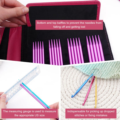 Hobekoee 50pcs Double Point Knitting Needles Set Aluminum Knitting Needle (2.5mm-6.0mm) 7.9-inch Knitting Needles for Beginners,DIY Knitting Projects,10 Sizes