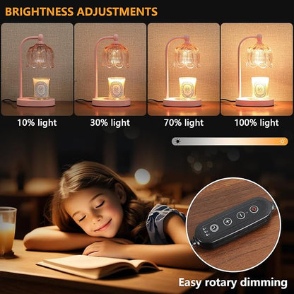 MEIXISUE Pink Candle Warmer Lamp with Timer and Dimmer,Gifts for Mom/Wife, Melt Wax Warmer Lamp with 2 Bulbs for Candle Jars House Warming New Home Decor