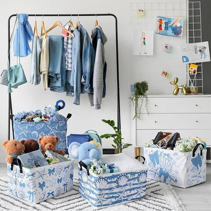4 Pcs Coastal Beach Storage Basket Fabric Laundry Baskets