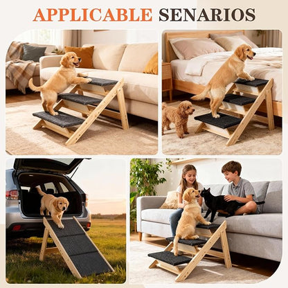 Dog Ramp,2-in-1 Foldable Pet Stairs for High Beds, 3 Steps Dog Steps | Upgraded Anti-Slip Features, Suitable for Couch, Car, Bed and Joint-Friendly Senior Durable Dog Stairs