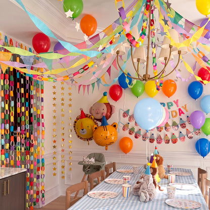 Teyva Daily Rainbow 665 Pcs Birthday Party Decor Kit 600 Sheets Paper Chain Garland 10 Rolls 330 ft Pastel Crepe Paper 50 Balloons 4 Star Stripe and Stapler Set DIY Hanging (0.98" X 8.66")