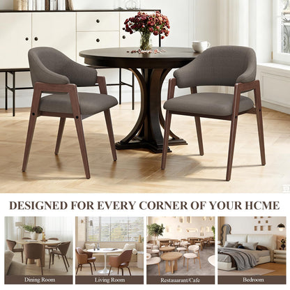 MALOL Wooden Dining Chairs Set of 4, Modern Fabric Upholstered Dining Room Chair, Kitchen Side Chairs, Farmhouse Dinner Chair with Curved Open Back for Kitchen, Camel