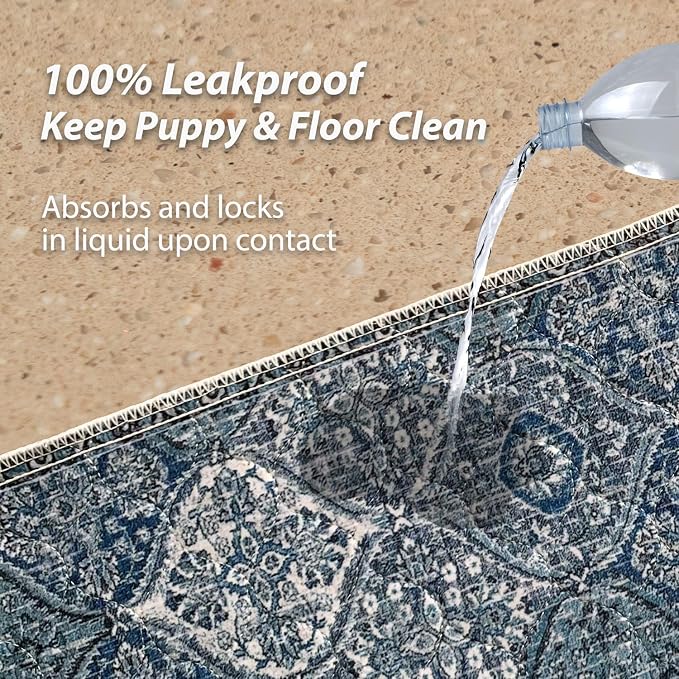 nunubaby Washable Pee Pads for Dogs, Stylish, Non-Slip and Leak-Proof Pee Pads. Reusable Potty Pads for Dogs for Crates and Floors.(Blue/Multi, 36" x72" )