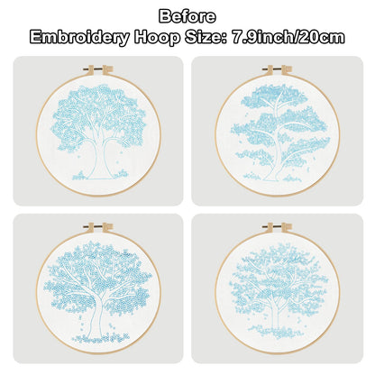 Sivilife Embroidery Starter Kit for Beginners, 4 Sets Stamped Cross Stitch Kits for Adult, Seasonal Tree Pattern Hand DIY Kits with 2 Embroidery Hoop Instructions Color Threads Needles and Scissor