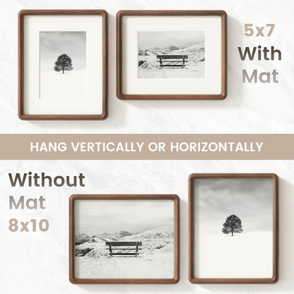 FLYJOE 8x10 Picture Frame Set of 2, Natural Solid Walnut Wood Photo Frame with Tempered Glass, Handcrafted Rounded Corner 8 x 10 Wooden Frame Matted to 5x7 Photo, Wall or Tabletop Display