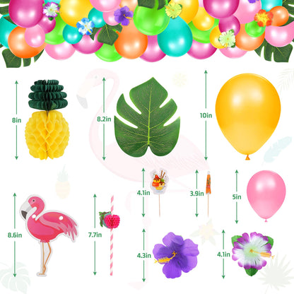 165PCS Hawaiian Luau Party Decoration, Tropical Beach Party Decorations with Balloons, Aloha Party Decor, Summer Pool Party Supplies with Hawaii Table Skirt